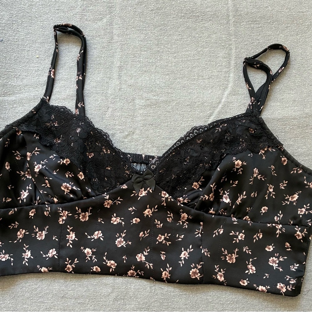 Garage Black and Pink Floral Bralette